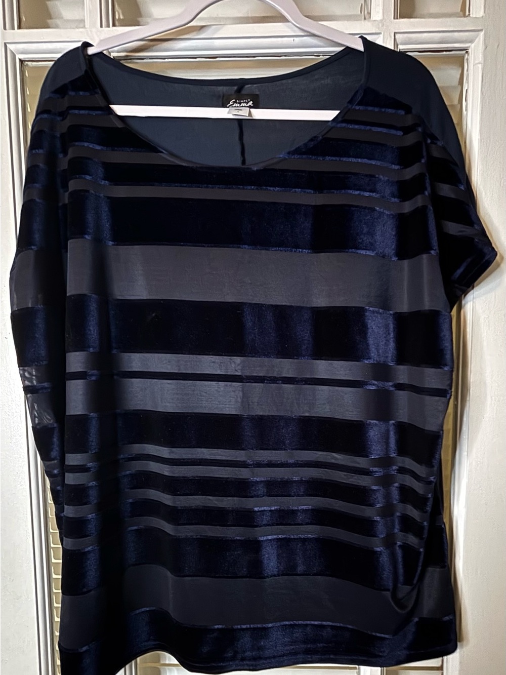 Simply Emma Navy Velvet-Striped Short Sleeve Tee